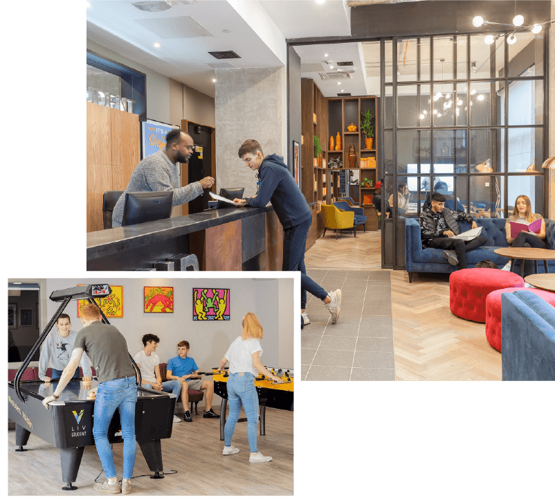 Recepción de residencia LIV y sala de juegos